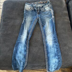 Rock Revival Women's Faded Blue Skinny Jeans with Contrast Stitching